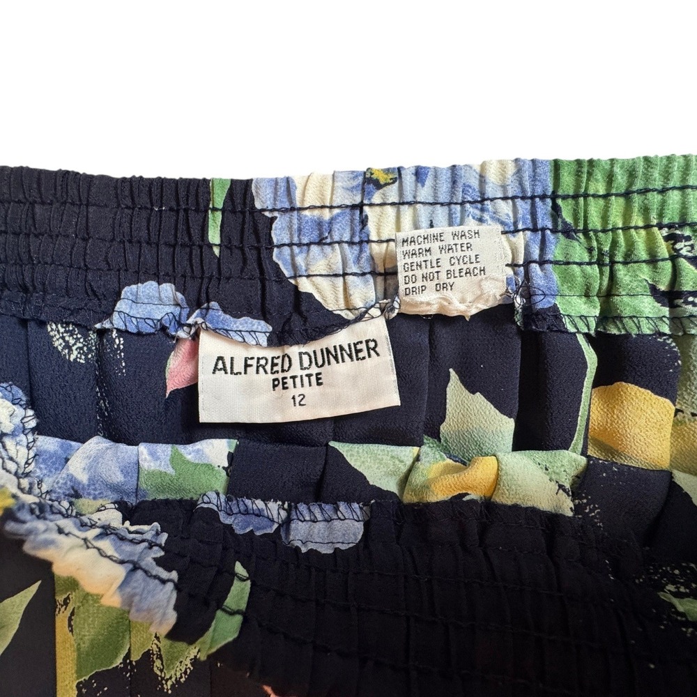 Alfred Dunner Floral Pleated Midi Skirt Womens 12P Navy Blue Pink Elastic Waist - Picture 7 of 9